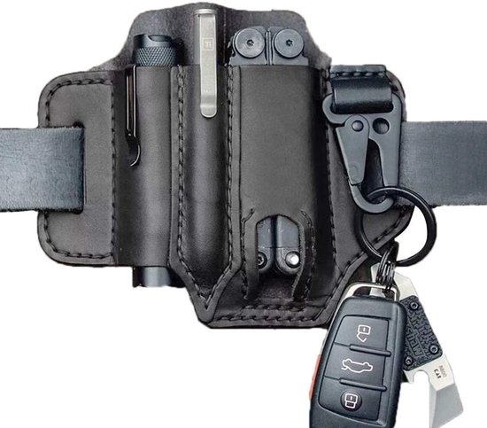 Werkzeuggürtel – Multitool-tasche, 3 Fächer, Schlüsselanhänger, Schwarz