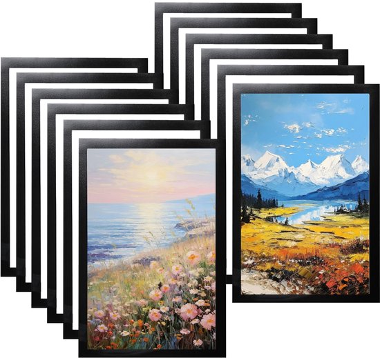 Magnetische Bilderrahmen – 12er-set – Selbstklebend – A4-format – Schwarz – Hochwertiges Pvc