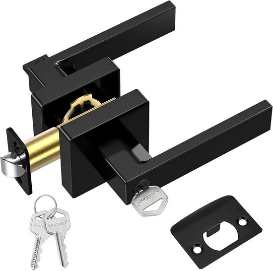 Robuster, Quadratischer Türgriff, Schwarz – Für Schlafzimmer Und Badezimmer – Eingang Mit Schlüssel