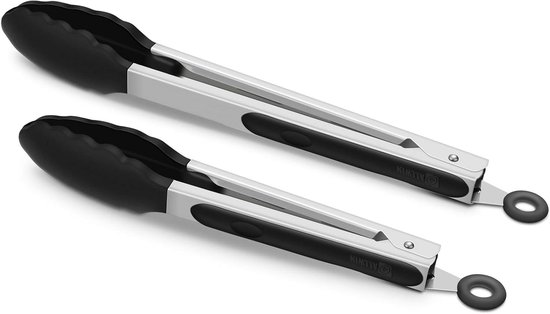 Set Mit 2 Schwarzen Küchenlöffelhaltern, Premium-silikon, Antihaftbeschichtet, Edelstahl, 23 Cm Und 30 Cm