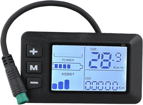 Fahrradcomputer – Fahrradtacho – Lcd-display – 24 V, 36 V, 48 V – Wasserdichtes 5-pin-anschlusskabel – Abs-material – Schwarz