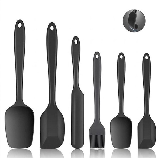 Silikonspatel, Küchenspatel Für Gebäck, 6er-set, Hitzebeständiger, Flexibler Spatel Mit Edelstahlkern, Für Küche Und Kuchen (schwarz)