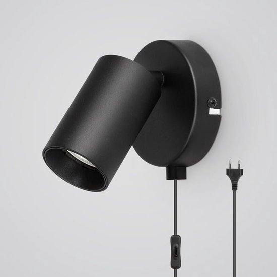 Wandleuchte – Gu10 – Schwarz – Drehbar Mit Schalter Und Stecker