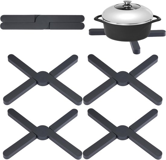 Set Mit 6 Faltbaren, X-förmigen Silikonuntersetzern (schwarz), 20 Cm Durchmesser, Hitzebeständig Und Rutschfest, Für Pfannen Und Küchenutensilien