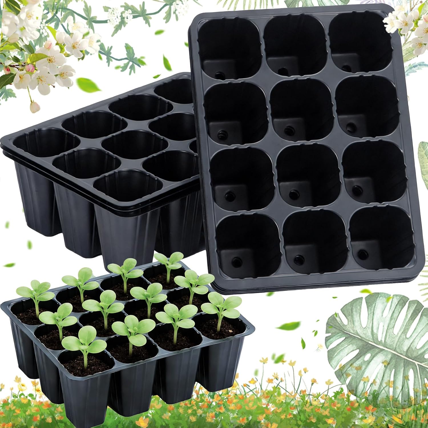 Set Mit 5 Wiederverwendbaren 60-zellen-anzuchtschalen Mit Abflusslöchern, Pflanzplatten, Topfschalen, Mini-12-zellen-vermehrungsgefäß Für Garten- Und Zimmerpflanzen Oder Stecklinge