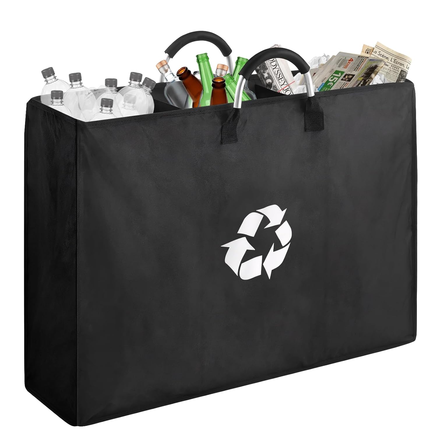Recyclingbehälter Mit 3 Fächern, 96 L Großer, Faltbarer Flaschen- Und Recyclingbehälter, Küchen-sortierbeutel Für Papier, Glas Und Plastik, Schwarz