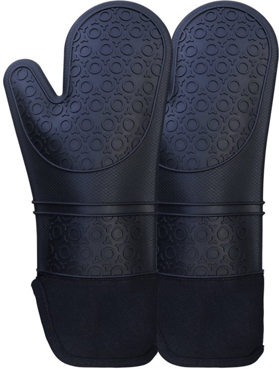 Professionelle Ofenhandschuhe, Extra Lange Topflappen, Silikon, Hitzebeständige Ofenhandschuhe (schwarz, 1 Paar)