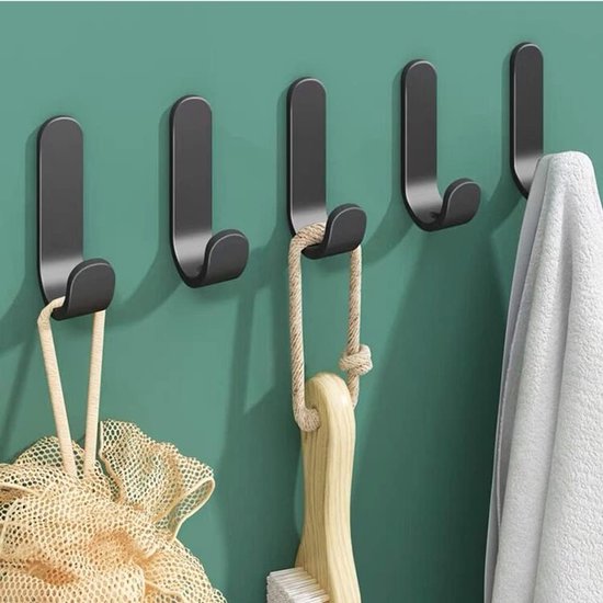 Wandhaken – 12er-pack, Schwarz, Selbstklebend, Edelstahl, Für Bad, Küche, Büro