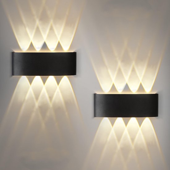Set Mit 2 Stück, Geeignet Für Den Innen- Und Außenbereich, Schwarz, W-förmiger Lichtstrahl, Einstellbares Warmes Licht, Ip65 Wasserdicht, Außenwandleuchte, Einstellbarer Lichtstrahl.