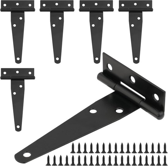 6 Stück T-scharniere 4 Zoll (10 Cm), Schwarze Verstärkte Scharniere Für Tore Und Türen Mit 36 Schrauben