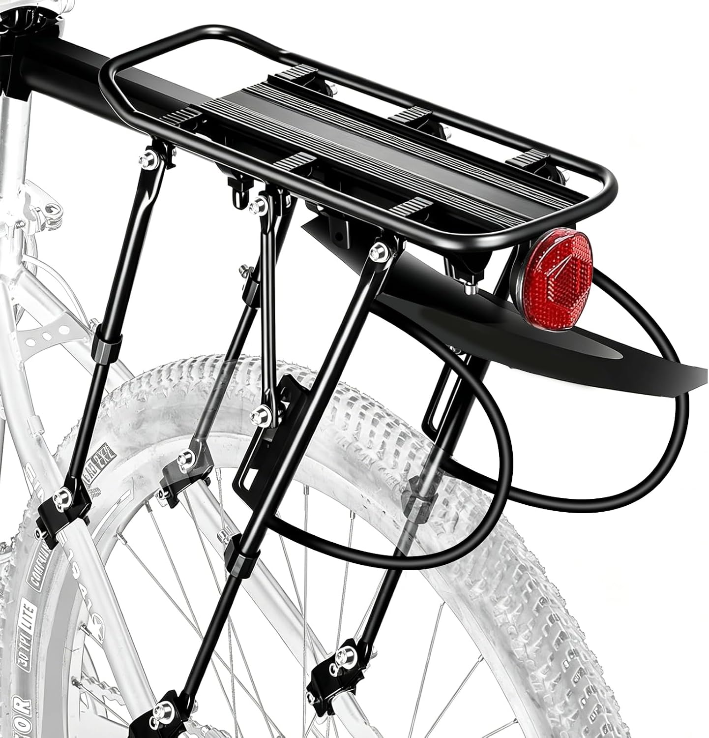 Verstellbarer Gepäckträger Fürs Heck, Maximale Traglast 100 Kg, Mountainbike-gepäckträger Mit Reflektor Und Schutzblech, Universelle Schnellmontage, Schwarzer Gepäckträger
