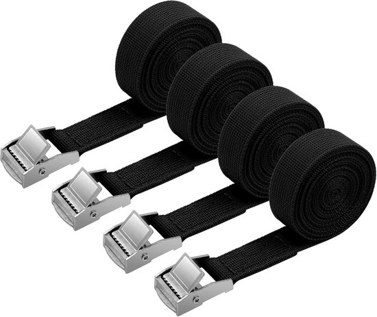 4-teiliges Schwarzes Spanngurtset Aus Nylon Mit Druckknopfverschluss Gurt Und Schnalle Geeignet Zur Sicherung Von Motorrädern Autos Oder Gepäck 2 2