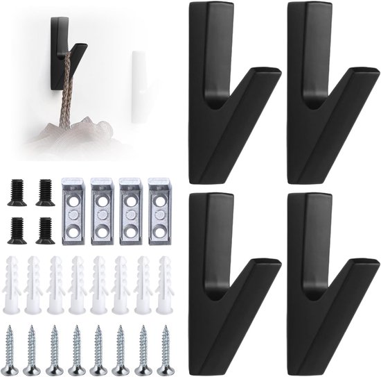 4 Wandhaken – Angelhaken, Handtuchhaken Für Bad, Schlüsselhaken, Küchenhandtuchhaken, Wandhaken, Modernes Design – Schwarz