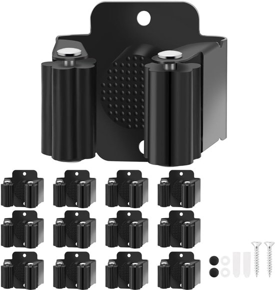12er-packung Wandbesenhalter, Robuster Edelstahl-besenhalter Mit Schrauben, Für Garten Und Außenbereich (schwarz)