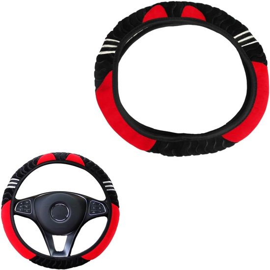 Lenkradbezug Aus Samt Fürs Auto, Universell, Rutschfest, Schwarz Und Rot.