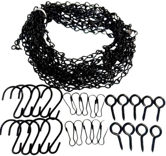 Verstellbare Aufhängekette Von 500 Cm Länge Mit 10 S-haken 10 Schnallen Und 10 Schraubhaken Schwarze Stahlkette Zum Aufhängen Von Blumentöpfen
