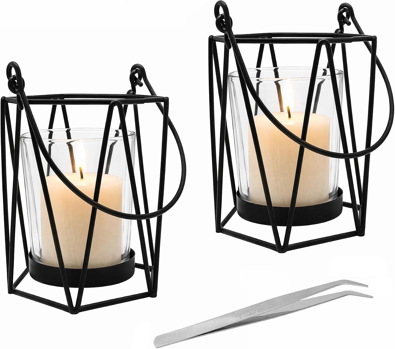 2-teiliges Kerzenständer-set Mit Glas Und Zange, Kerzenhalter Aus Metall, Dekorative Tischkerzenhalter Für Hochzeiten, Partys, Zuhause Und Weihnachtsdekorationen