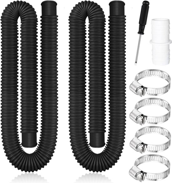 Schwimmbadschlauch - 32 Mm, 2 Stück, 150 Cm, Mit 4 Metallklemmen (set A, Schwarz)