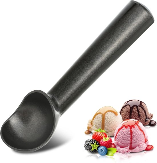 Eiskugelportionierer, Schwarzer Aluminium-eiskugelportionierer, 17,8 Cm, Einteiliges Design, Antihaftbeschichteter Kekslöffel.