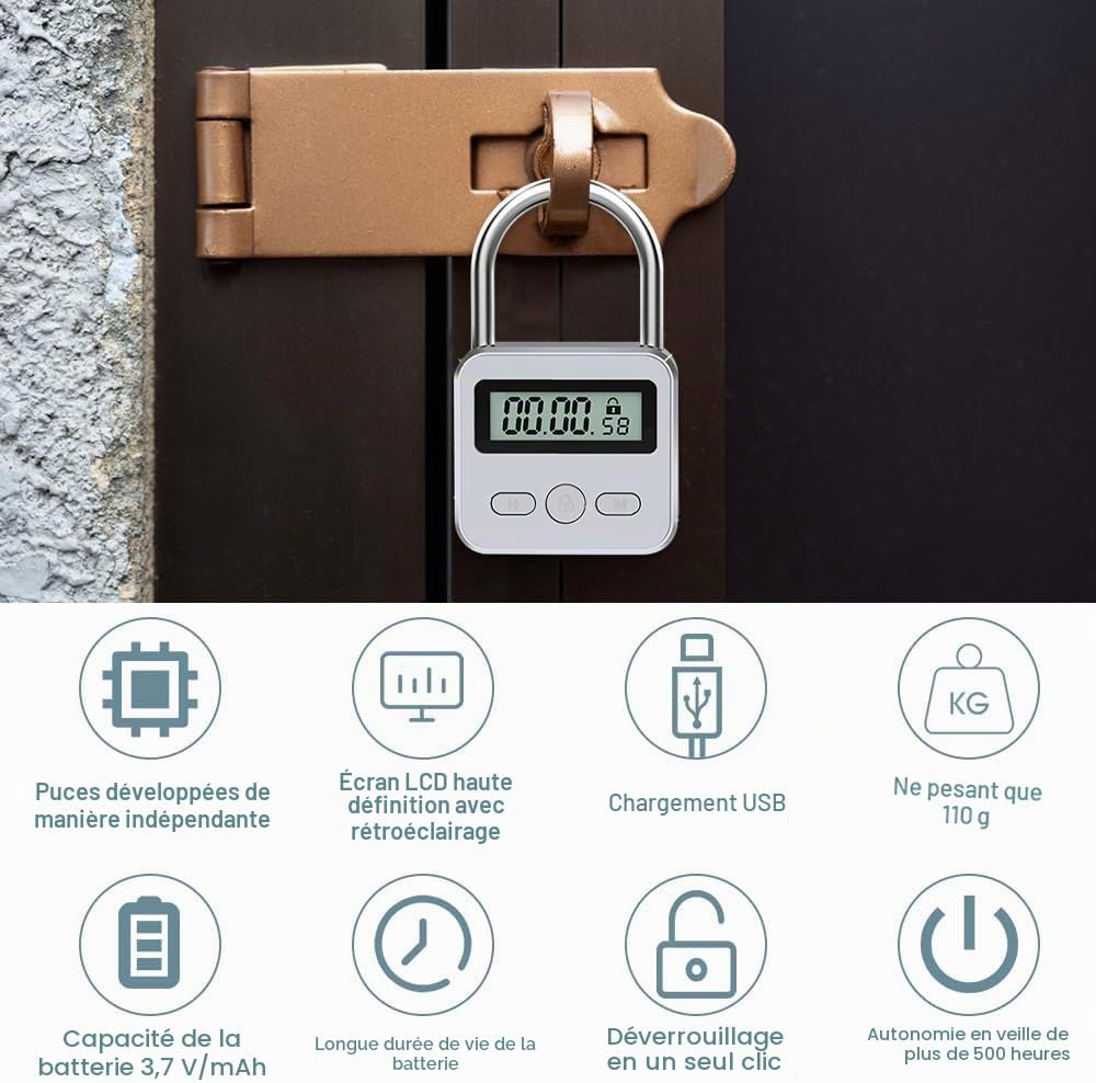Intelligente Zeitschaltuhr Mit Lcd-bildschirm, 99-stunden-timer, Usb-wiederaufladbare Zeitschaltuhr Zur Vermeidung Schlechter Gewohnheiten (silber)