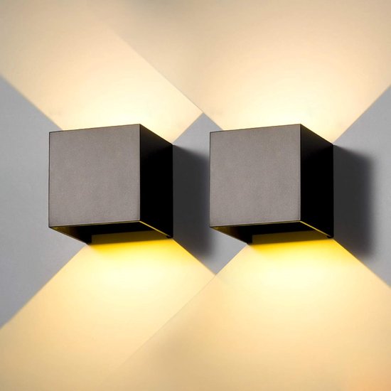 Gartenwandleuchten 2er-pack Led-wandleuchte Für Den Innen Und Außenbereich Moderne Außenwandleuchte Schwarz 6 W Warmweiß 3000 K Ip65 Wasserdicht Abs