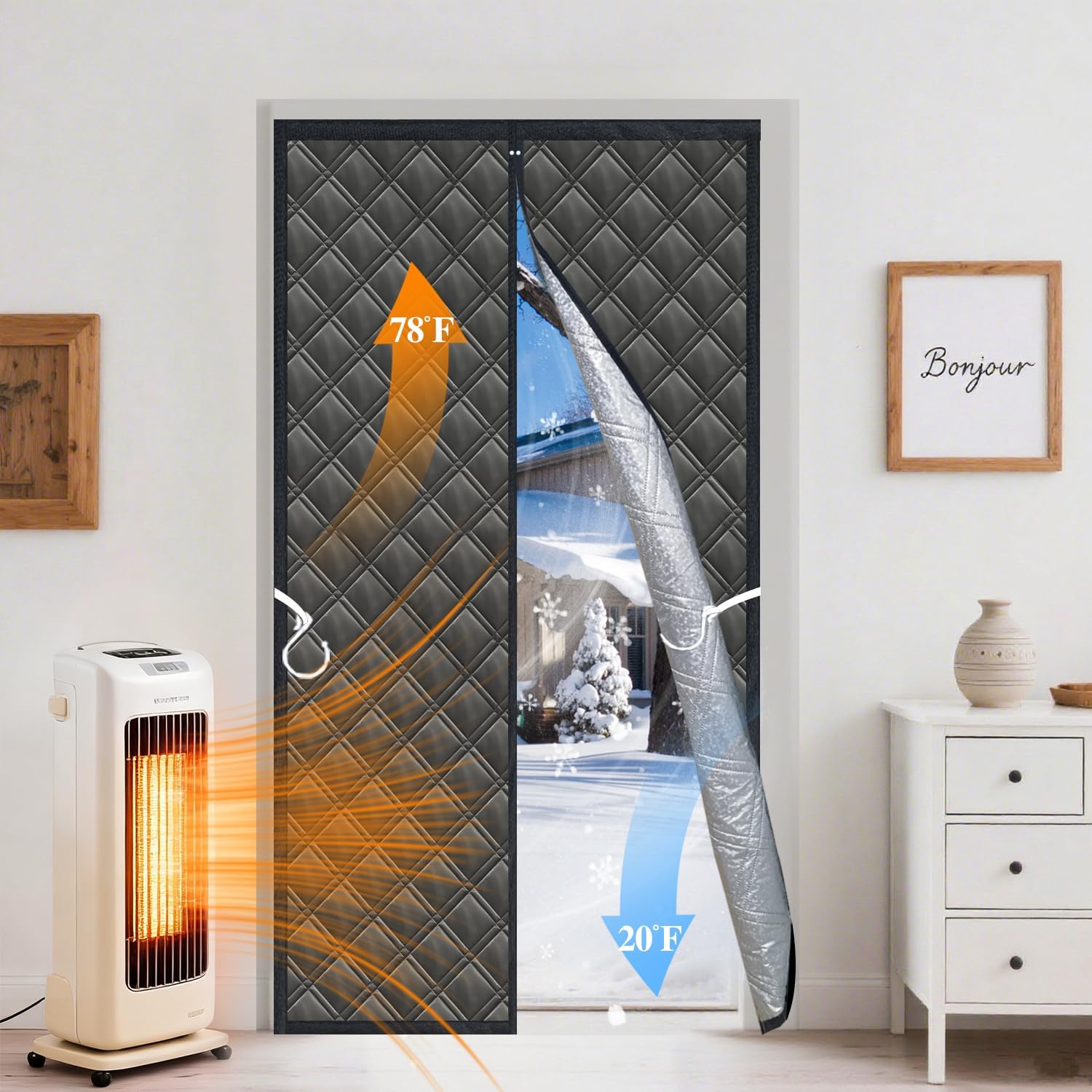 Dreilagiger, Wärmeisolierender Vorhang 96 X 210 Cm – Wind- Und Schalldicht Für Wintereingangstüren – Dickes Oxford-/baumwoll-/aluminiumgewebe – Für Innentüren, Garagen, Keller Und Wohnmobile, Schwarz