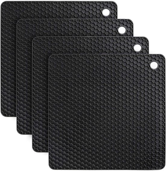 4er-set Quadratische Silikonuntersetzer (18 X 18 Cm, 6 Mm Dick), Hitzebeständig Bis 240 °c, Rutschfest Und Spülmaschinenfest, Schwarz