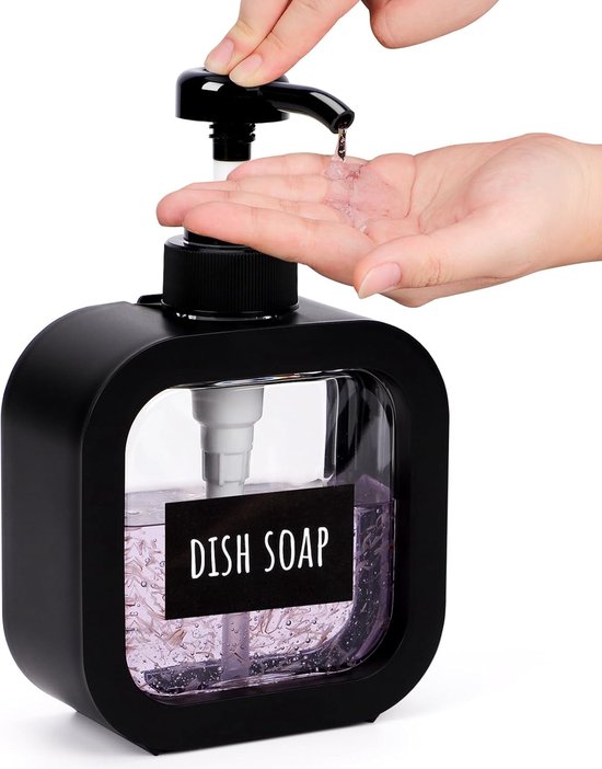 Spülmittelspender, 1 Stück 300 Ml Leere Pumpflasche, Duschgelspender Aus Kunststoff, Mit Etiketten, Für Badezimmer (schwarz)