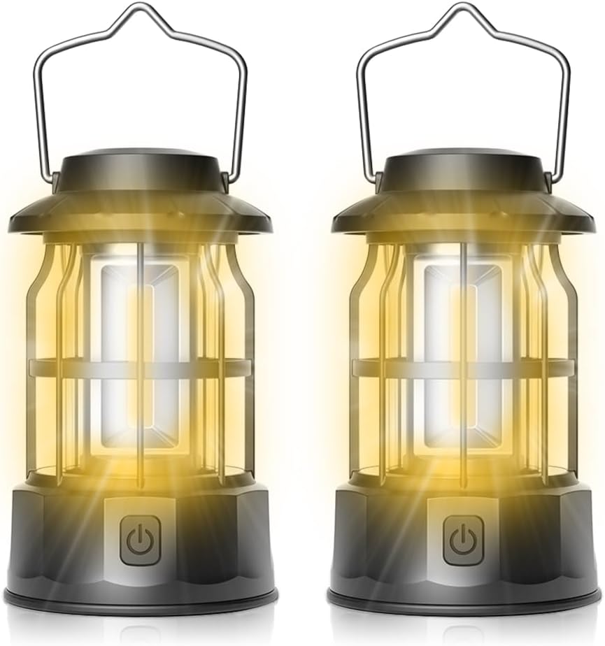 Led-campinglaterne, 2-teiliges Tragbares Campinglampen-set, Campinglampe Mit Einstellbarer Helligkeit, Wasserdichte Campingbeleuchtung Für Biwak, Angeln, Wandern, Notbeleuchtung