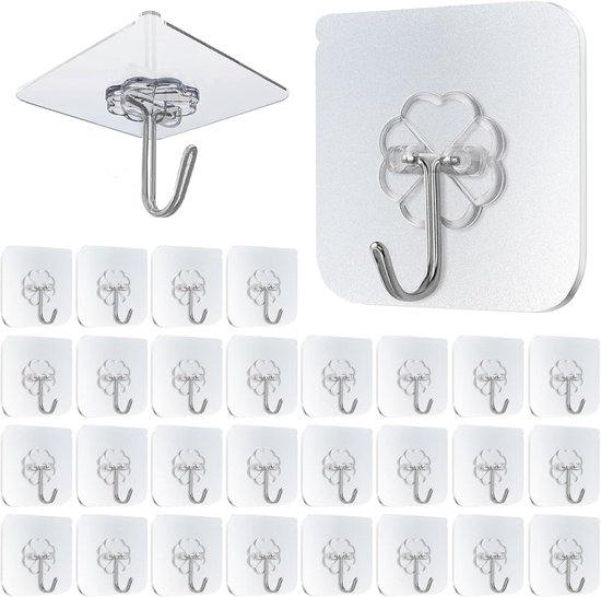 30er-pack Extra Starke Klebehaken – Transparente Haken Für Bad, Küche, Wand Und Decke – Maximale Tragkraft: 10 Kg