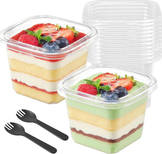 Dessertbecher Mit Deckel – Kunststoffbecher – Festliche Präsentation – Wiederverwendbar – 50 Stück, 360 Ml – Transparent