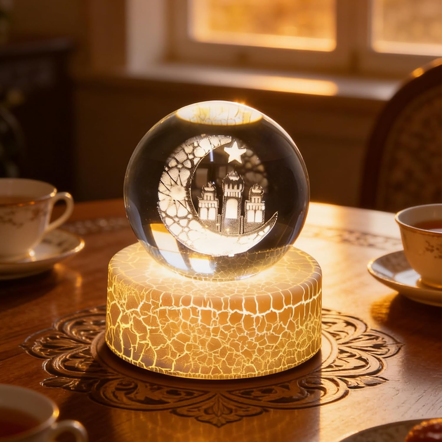 Dekorative Ramadan-kristallkugel – 60 Mm – Mondlampe – Usb-betrieben – Muslimisches Geschenk Für Kinder – 3d-gravierte Glaskugel – Kleines Geschenk