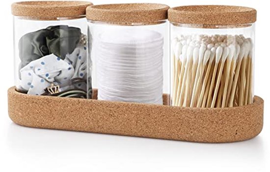 Set Mit 3 Transparenten Glasbehältern Für Wattestäbchen Und Make-up-accessoires