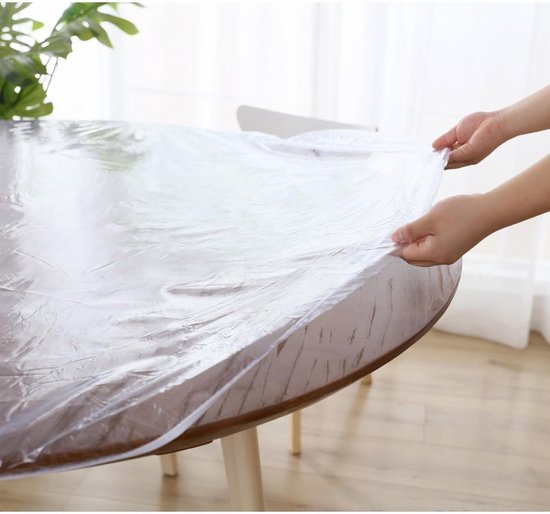 Runde, Waschbare, Wetterbeständige Tischdecke Mit Gummizug Ideal Für Garten Und Esszimmer 90-110 Cm Breit Transparent.