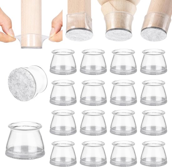 Stuhlbeinschoner – 16 Stück, Transparentes Kristall – Silikonpads Mit Filzrückseite Für Hartholzböden Und Möbelbeine – Gummikappen