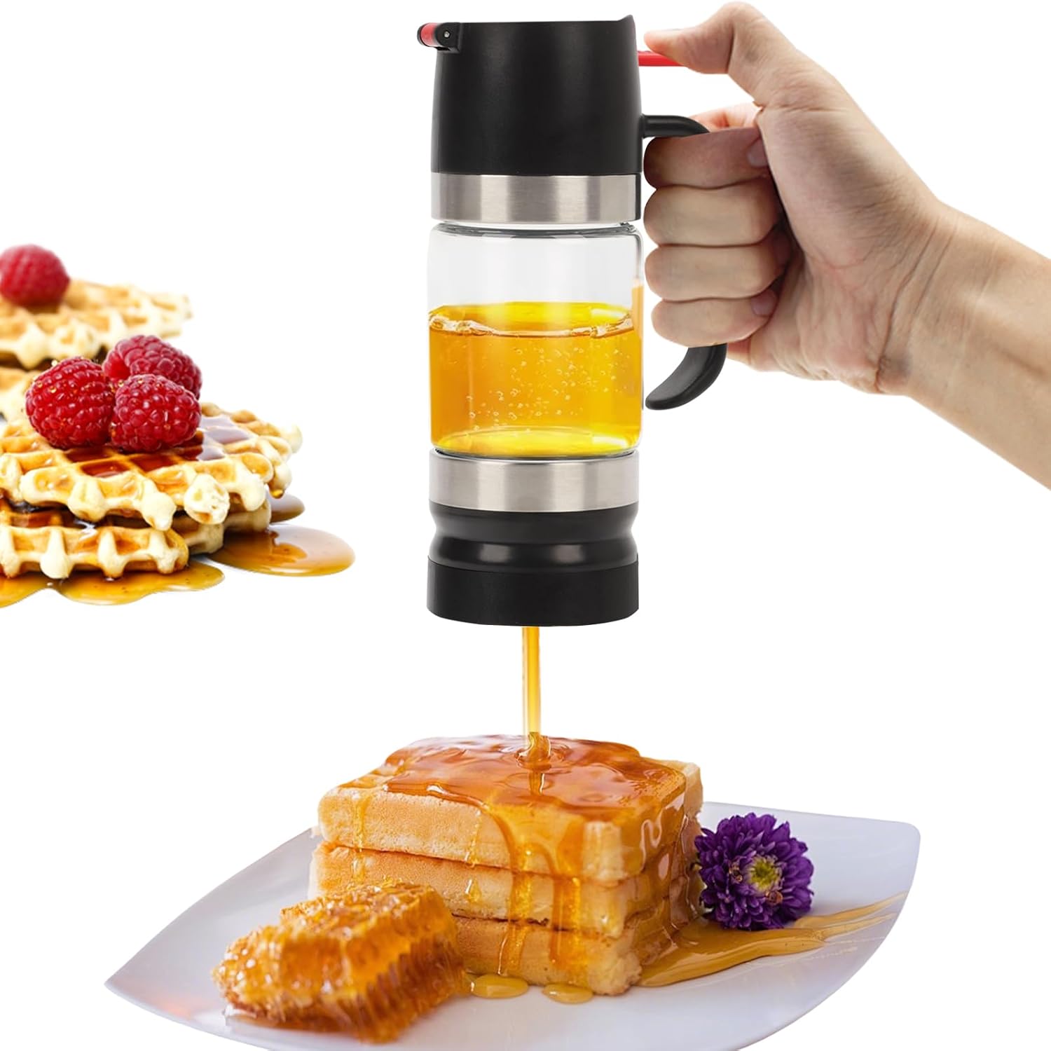 315 Ml Tropffreier Honigspender Aus Glas, Sirupspender Abnehmbarer Honigspender Mit Griff, Transparent, Bpa-frei, Silikonboden, Druckknopfspender, Für Kaffee Oder Tee