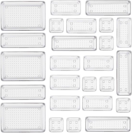25-teiliges Transparentes Schubladen-organisationssystem Mit Kunststoff-aufbewahrungsboxen In 4 Größen Rutschfest Transparenter Make-up-organizer
