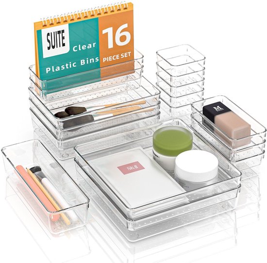 Set Mit 16 Schubladeneinsätzen 5 Größen Transparente Kunststoff-schubladeneinsätze Perfekt Für Badezimmer Schminktisch Büro Küche Werkzeug Und
