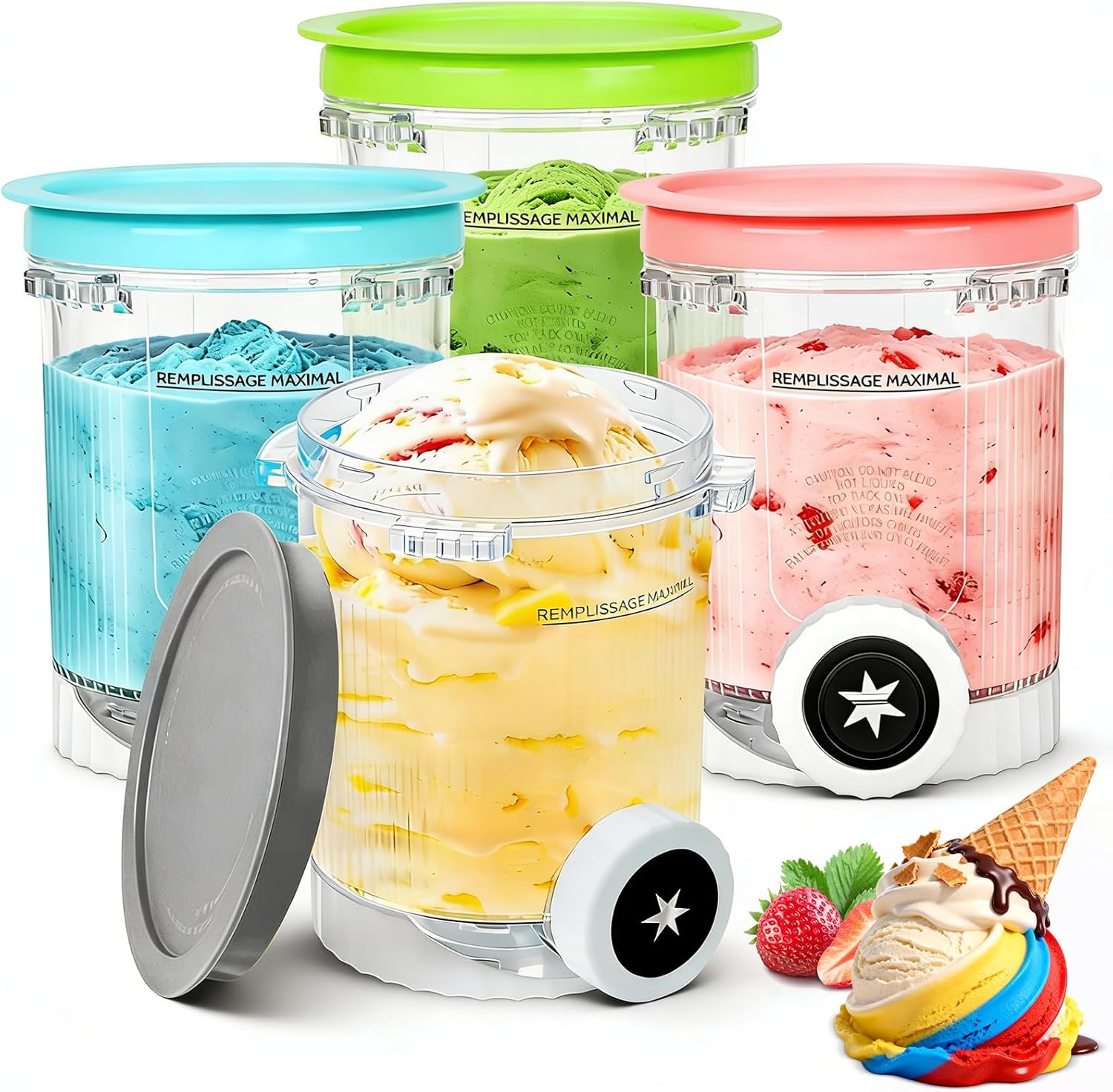 Creami Ninja Swirl Behälter Mit Auslaufsicheren Deckeln, 4-teiliges Set, 480 Ml, Passend Für Ninja Creami Nc701eu Und Nc700 Eisbehälter, Bpa-frei, Spülmaschinenfest