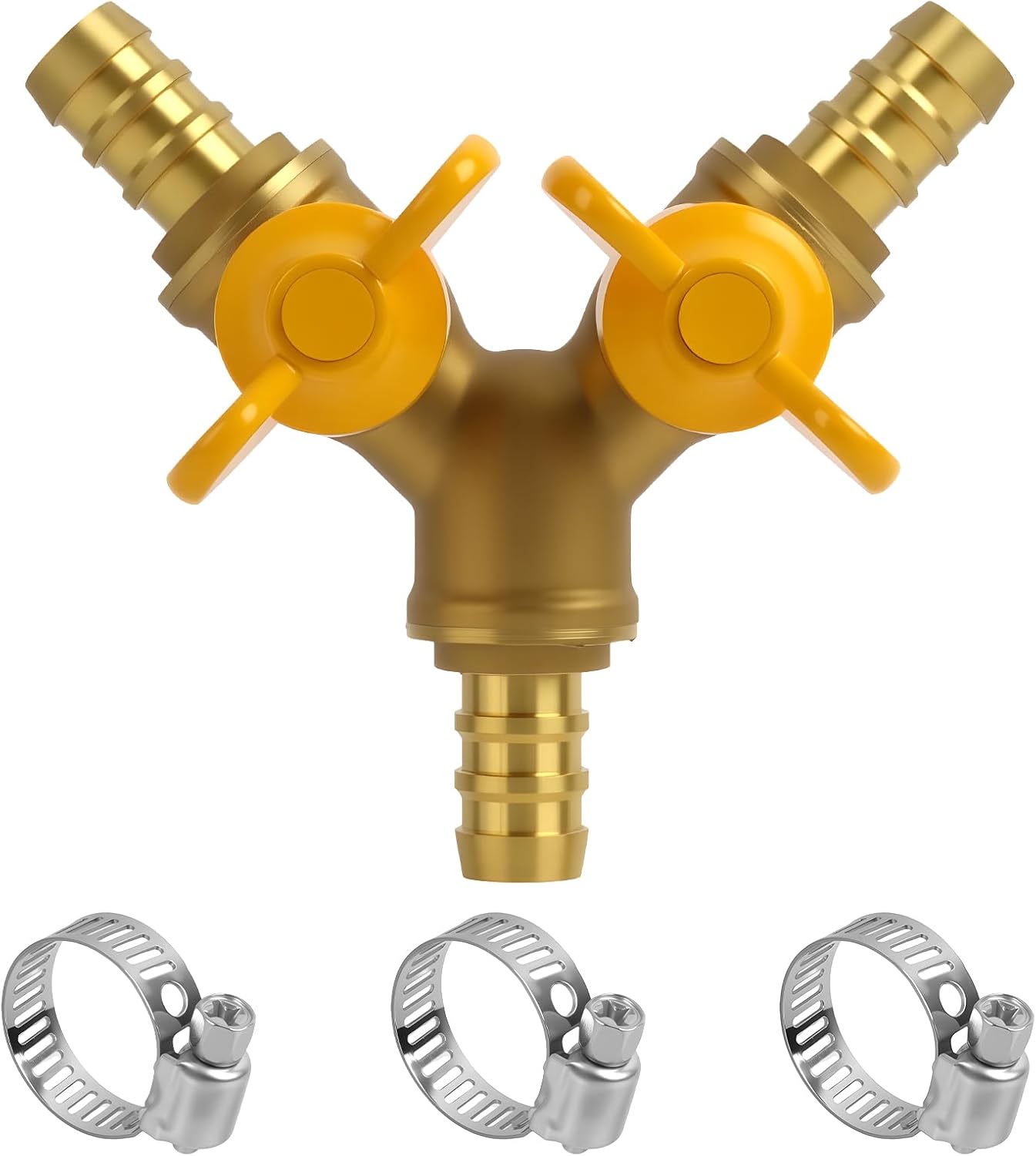 2-wege-schlauchverbinder Aus Messing Mit Kugelhahn, Adapter Für Luft-, Wasser- Und Gasschläuche, Inklusive 2 Edelstahl-schlauchschellen, Für Schläuche Mit 10–11 Mm Innendurchmesser