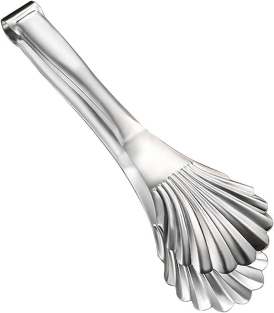 Kochzange – Küchenutensil, Servierzange – Speisenzubereitung – Einzigartiges Muscheldesign – 22,5 Cm – Silber