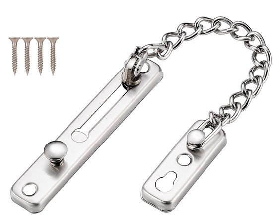 Türkette – Sicherheitsschloss Mit Kette – Edelstahl – Diebstahlsicherung Mit Druckriegel – Mit Schrauben – Haustürsicherung – Silber