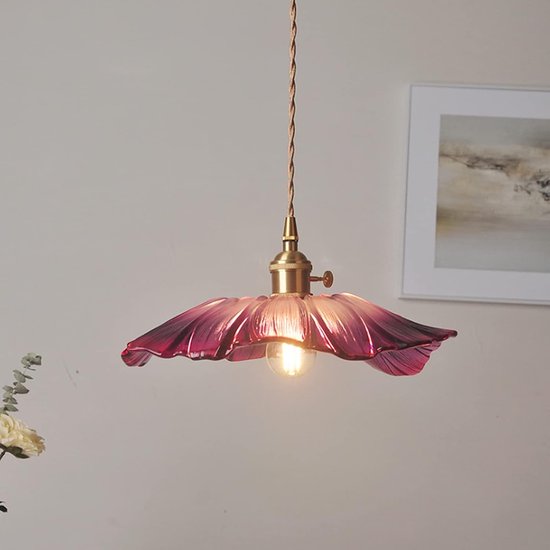 Retro-led-pendelleuchte Mit Lila Glasblumen, Geeignet Für Bars, Schlafzimmer, Wohnungen Und Veranden (leuchtmittel Nicht Enthalten).