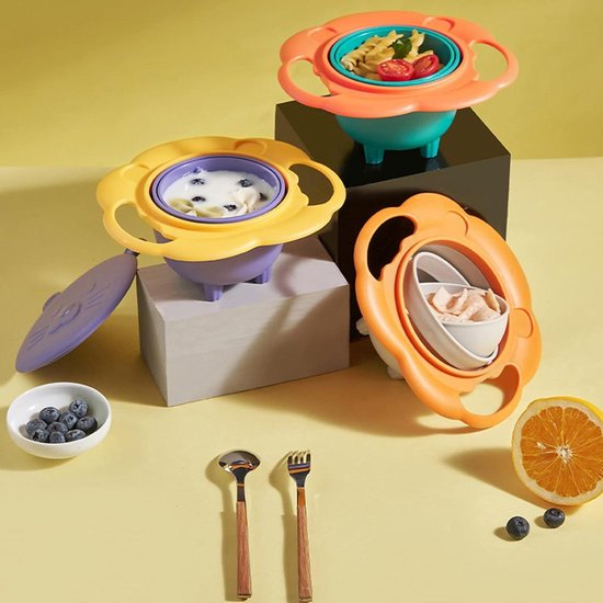 360° Drehbare Schüssel Mit Deckel - Auslaufsichere Gyros-schüssel Für Kleinkinder - Lila.