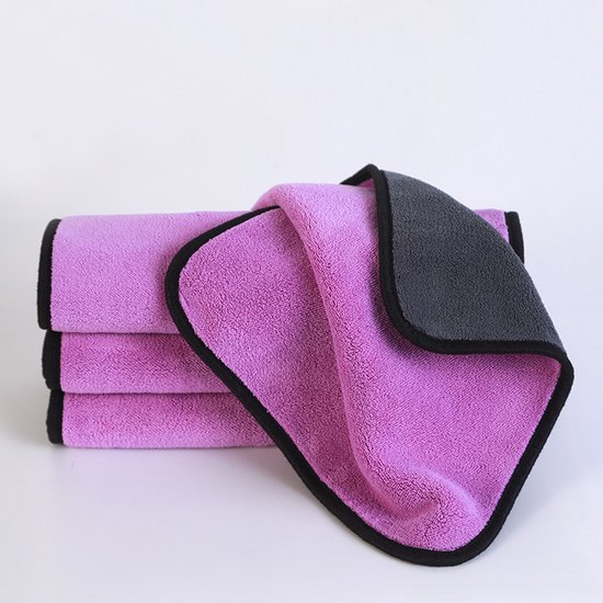 Mikrofasertücher, 4 Stück, Doppellagig Und Verdickt, Super Saugfähig, Geeignet Für Die Auto- Und Motorradpflege, Lila – 30 Cm × 30 Cm