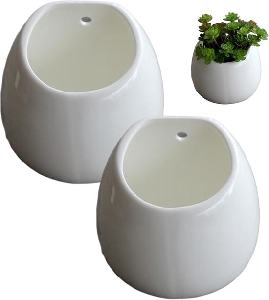 Set Aus 2 Keramik-wandpflanzgefäßen Mit Aufhängeloch Moderne Hängepflanztöpfe Für Sukkulenten Und Kleine Pflanzen Pflanzgefäße Für Die Weiße Für