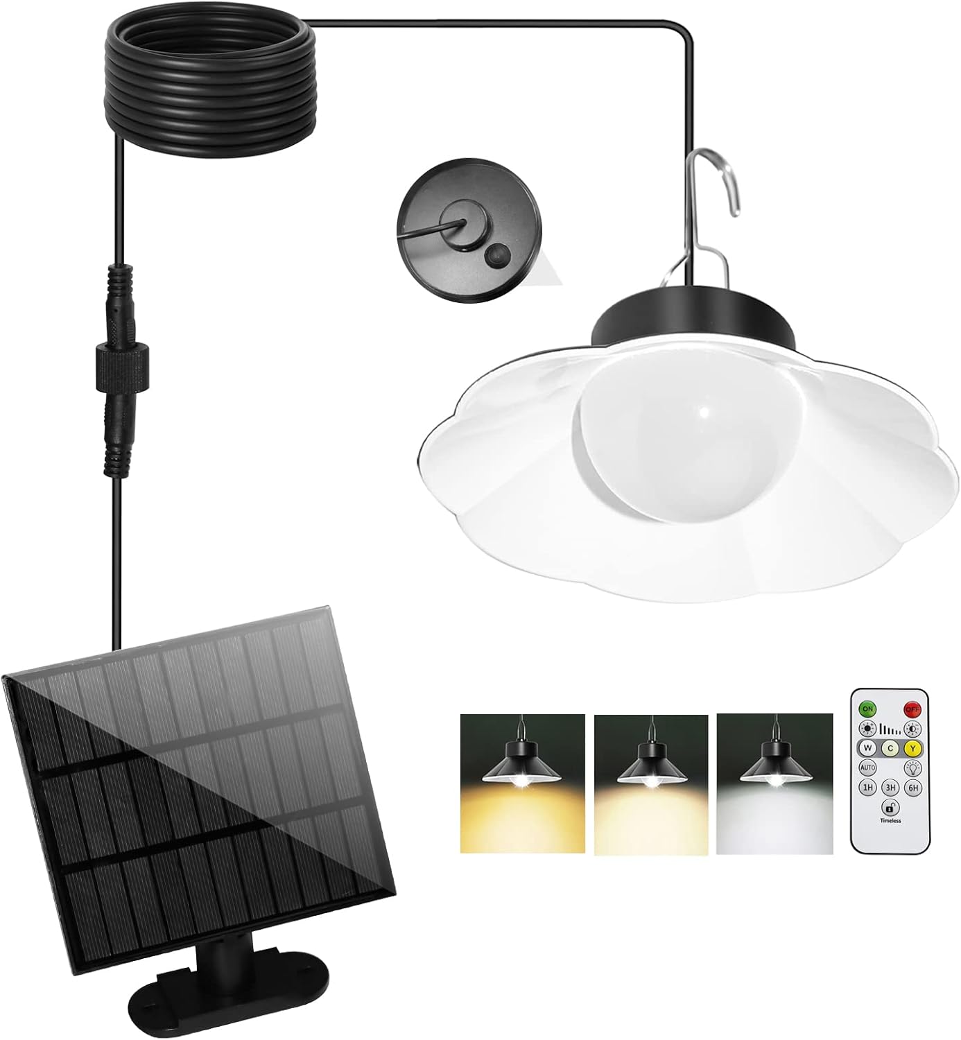 Solar-außenleuchte, Solar-hängeleuchte Mit Dämmerungssensor 3 Farbtemperaturen, Solar-innenleuchte, Solar-kronleuchter/6 Helligkeitsstufen/ip65 Wasserdicht Für Garten/terrasse – 5 M