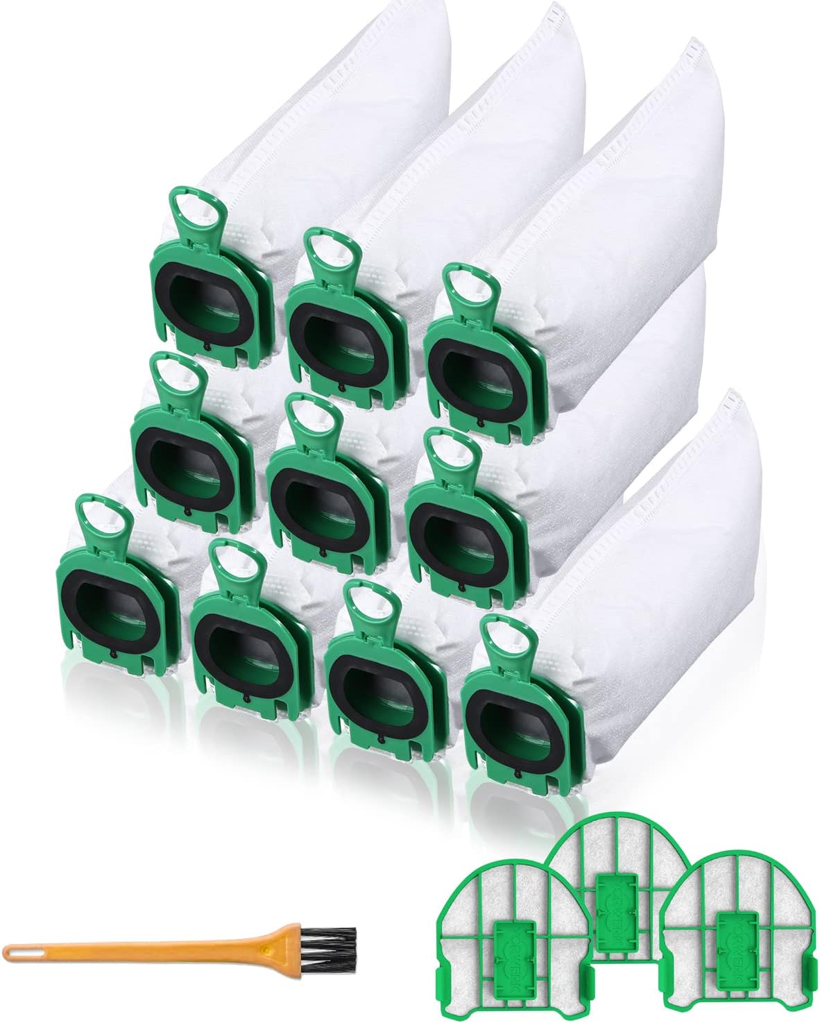 Lot De 10 Sacs Pour Aspirateur Vorwerk Kobold Vb100 Fp 100, Sacs Filtrants De Qualité Supérieure Avec Filtre De Protection Du Moteur Et Brosse De Nettoyage, Sacs À Poussière De Rechange Pour L'Aspirat