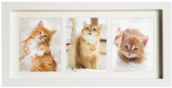 Bilderrahmen Für 3 Fotos (11 X 8,5 Cm) – Bilderrahmen Aus Holz, Kunstglas, Metallaufhängung Und Passepartout, Mehrfachrahmen Für Fotocollagen – Weiß