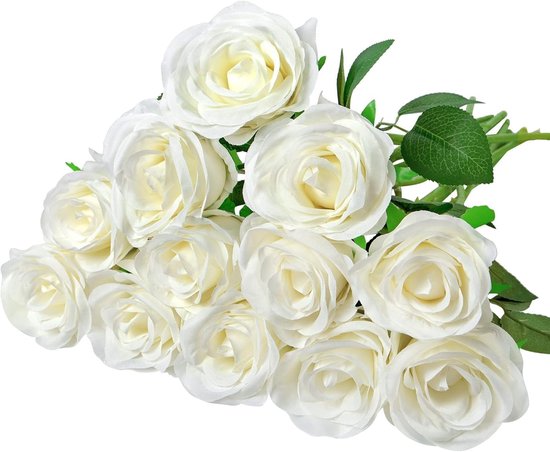 12 Künstliche Rosen - Weiß - Geeignet Für Gärten, Hochzeiten, Innen- Und Außenbereich.